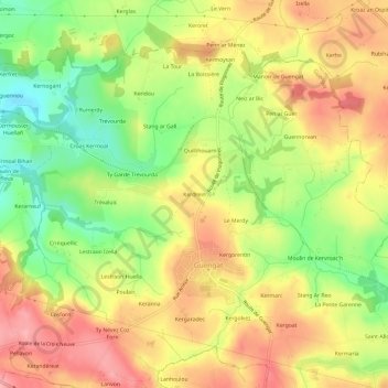 Topografische Karte Kerdrein, Höhe, Relief