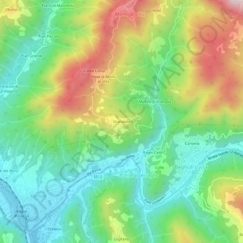 Topografische Karte Granaiola, Höhe, Relief