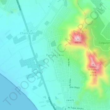 Topografische Karte Pampa Libre, Höhe, Relief