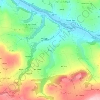 Topografische Karte Trevel, Höhe, Relief