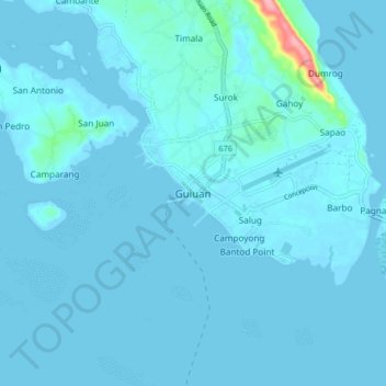 Topografische Karte Guiuan, Höhe, Relief