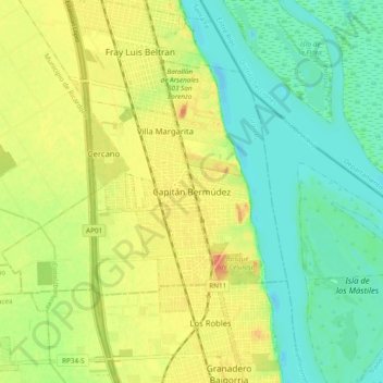 Topografische Karte Capitán Bermúdez, Höhe, Relief