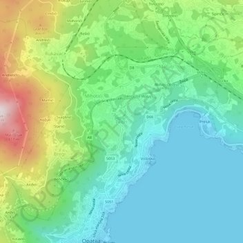 Topografische Karte Pobri, Höhe, Relief