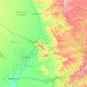 Topografische Karte Departamento de la Cordillera, Höhe, Relief
