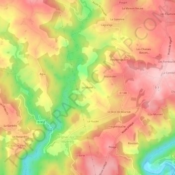 Topografische Karte Le Mialet, Höhe, Relief