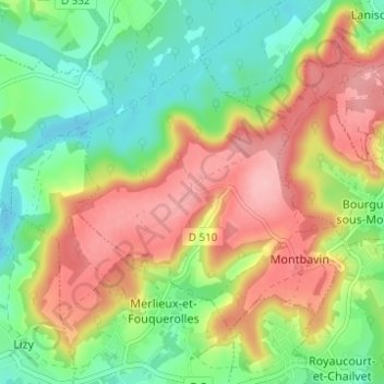 Topografische Karte Montarcene, Höhe, Relief