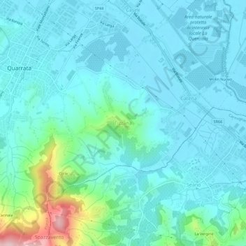 Topografische Karte Tizzana, Höhe, Relief