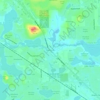 Topografische Karte Waterford, Höhe, Relief