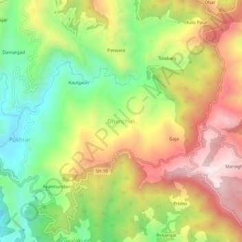 Topografische Karte Dhanchuli, Höhe, Relief