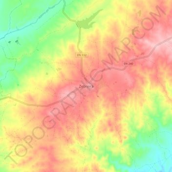 Topografische Karte Zebreira, Höhe, Relief