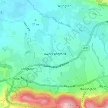 Topografische Karte Lower Langford, Höhe, Relief