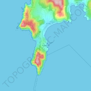 Topografische Karte Fisterra, Höhe, Relief