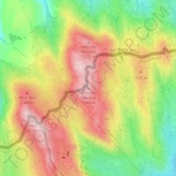 Topografische Karte Pico da Nevosa, Höhe, Relief