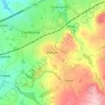 Topografische Karte Beacon, Höhe, Relief