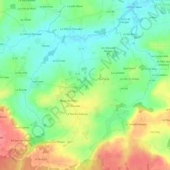 Topografische Karte Rouault, Höhe, Relief