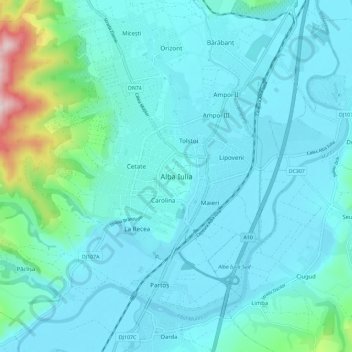 Topografische Karte Alba Iulia, Höhe, Relief