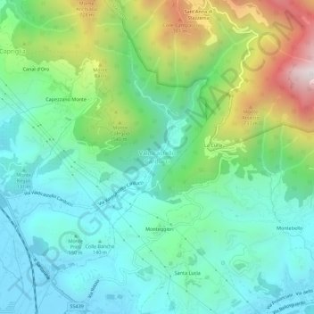Topografische Karte Valdicastello Carducci, Höhe, Relief
