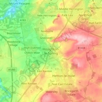 Topografische Karte Houghton-le-Spring, Höhe, Relief