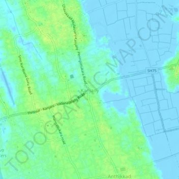 Topografische Karte Kanjany, Höhe, Relief
