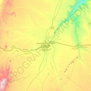 Topografische Karte Villazón, Höhe, Relief
