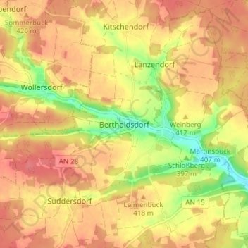 Topografische Karte Bertholdsdorf, Höhe, Relief