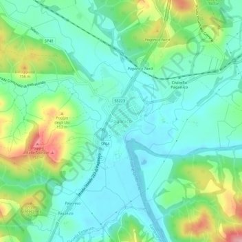 Topografische Karte Paganico, Höhe, Relief