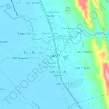 Topografische Karte San Nicolas Norte, Höhe, Relief