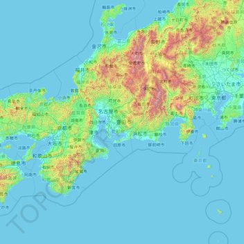 Topografische Karte 愛知県, Höhe, Relief