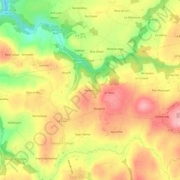Topografische Karte Kerauder, Höhe, Relief