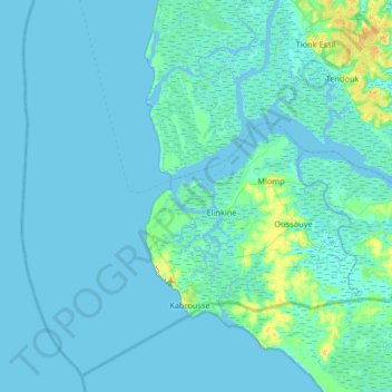 Topografische Karte Carabane, Höhe, Relief