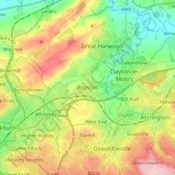 Topografische Karte Rishton, Höhe, Relief