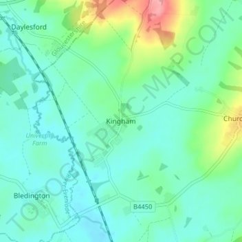 Topografische Karte Kingham, Höhe, Relief