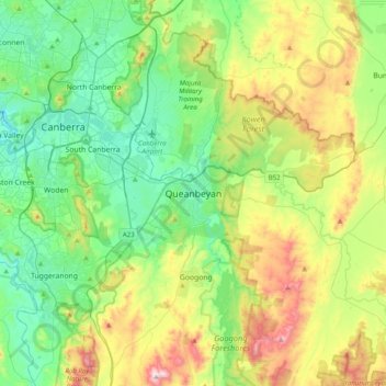 Topografische Karte Queanbeyan, Höhe, Relief