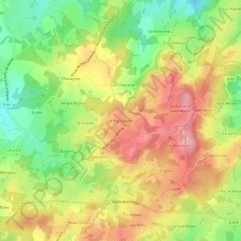 Topografische Karte Le Puy d'Aureil, Höhe, Relief