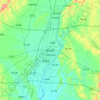 Topografische Karte Meishan, Höhe, Relief