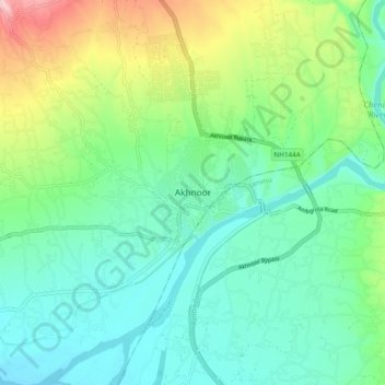 Topografische Karte Akhnoor, Höhe, Relief
