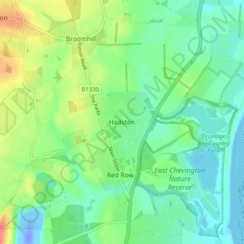 Topografische Karte Hadston, Höhe, Relief