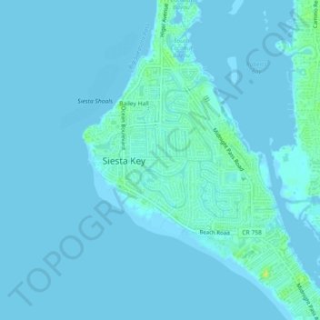 Topografische Karte Sarasota Beach, Höhe, Relief