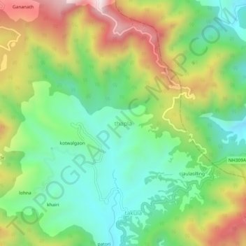 Topografische Karte thapla, Höhe, Relief
