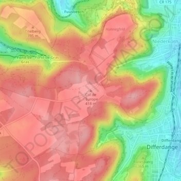 Topografische Karte Col de l´Europe, Höhe, Relief