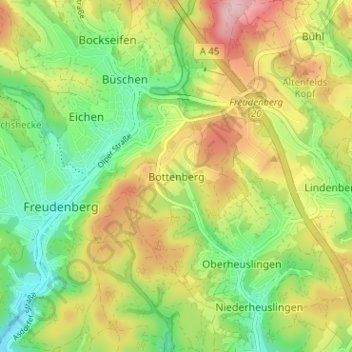 Topografische Karte Bottenberg, Höhe, Relief