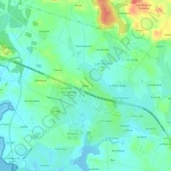 Topografische Karte Ténac, Höhe, Relief