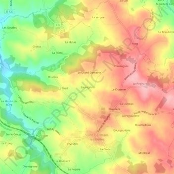 Topografische Karte Sauvagnat, Höhe, Relief