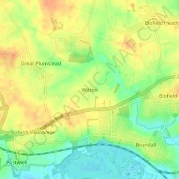 Topografische Karte Witton, Höhe, Relief
