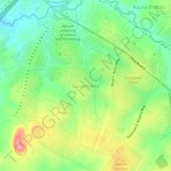 Topografische Karte Galadimawa, Höhe, Relief