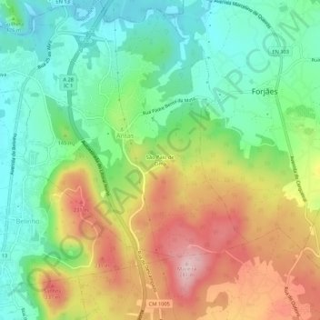 Topografische Karte São Paio de Cima, Höhe, Relief