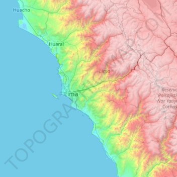 Topografische Karte Provincia de Lima, Höhe, Relief