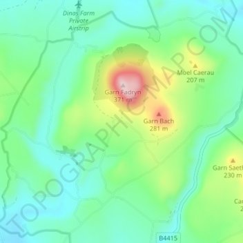 Topografische Karte Garnfadryn, Höhe, Relief