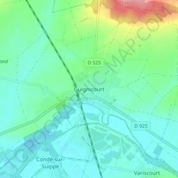 Topografische Karte Guignicourt, Höhe, Relief