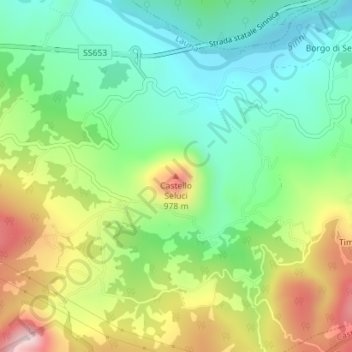 Topografische Karte Castello Seluci, Höhe, Relief